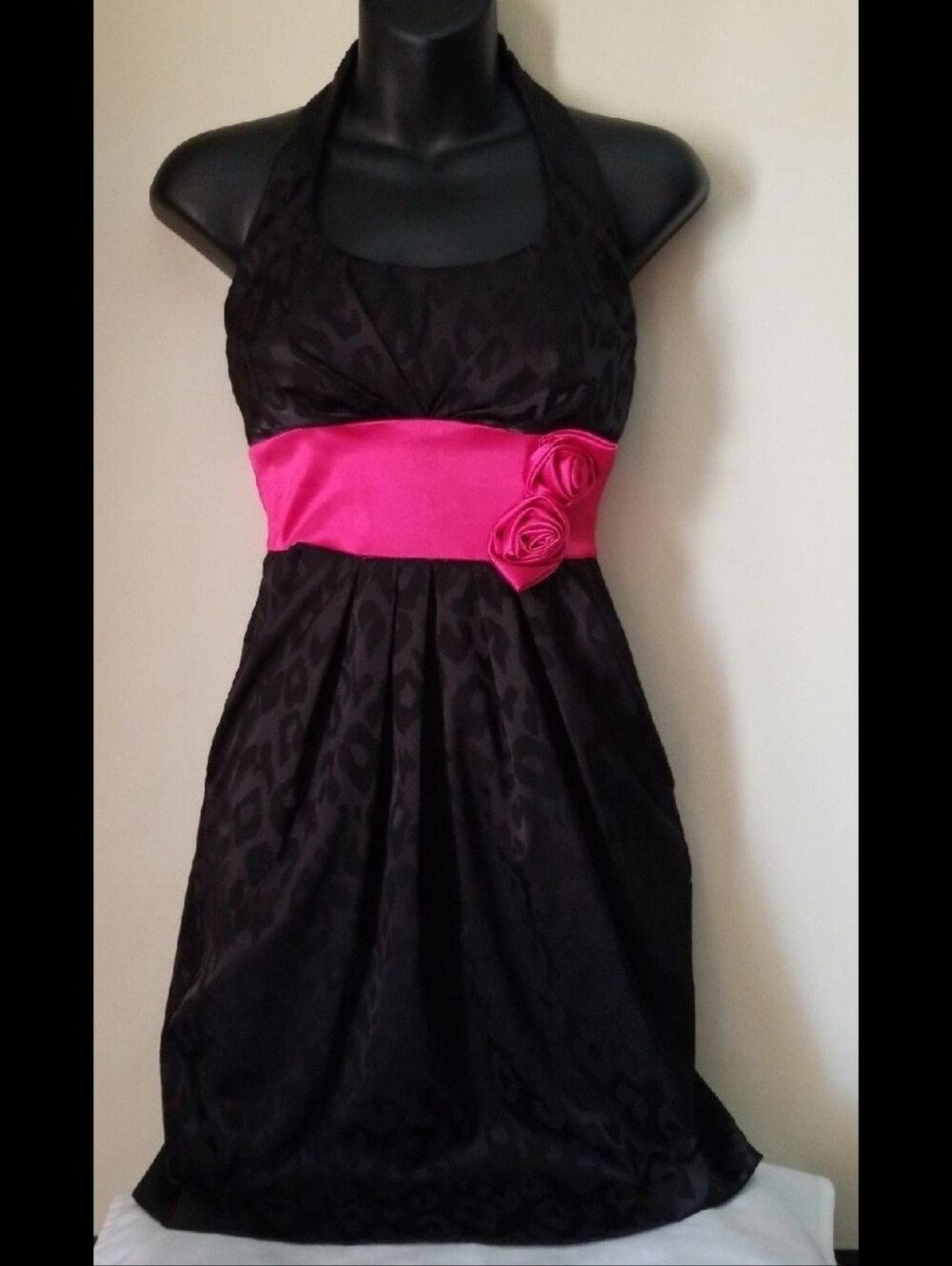 B Darlin Black Leopard Print Dress with Hot Pink